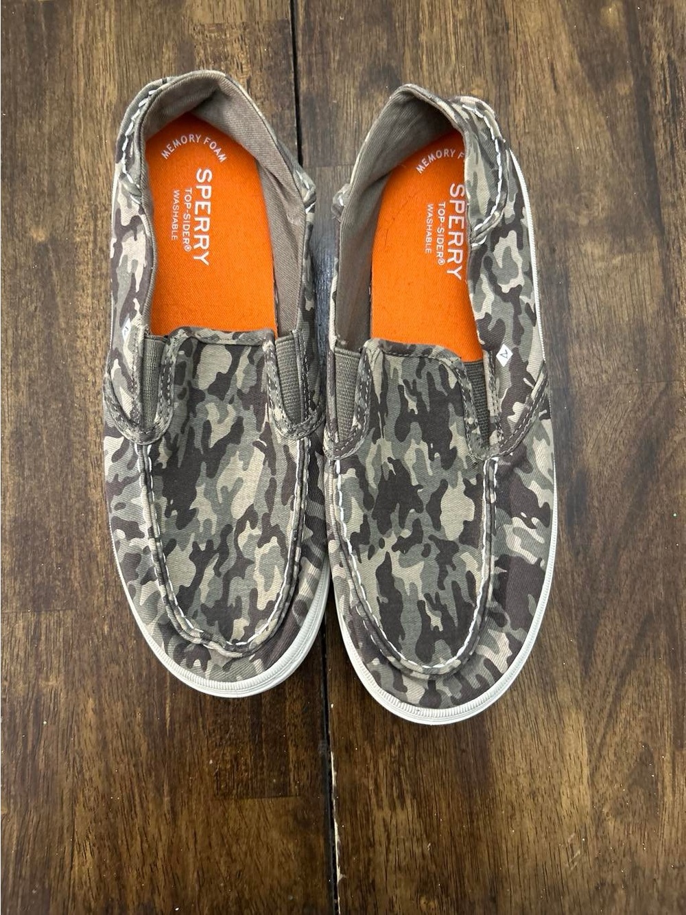 Sperry Slip-On Camo Canvas Sneakers with Orange Insole